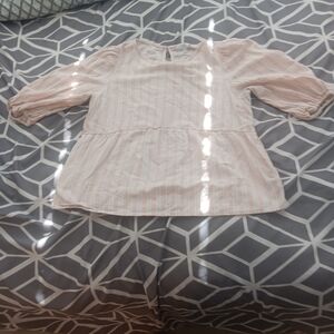 Time and Tru Pink and White Textured Top